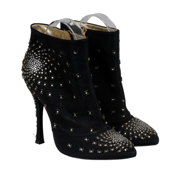 Sergio Rossi Womens Booties US EU 38 Black Suede Crystal